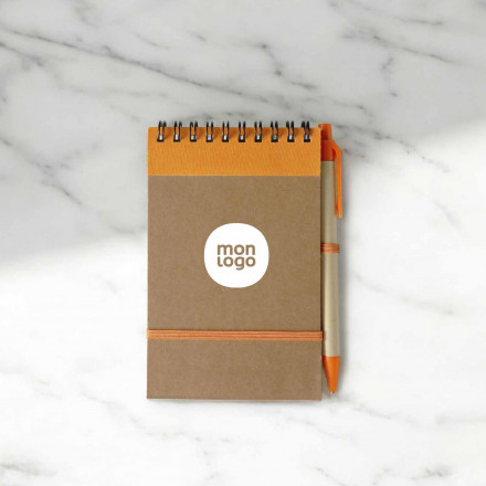 BLOC NOTES AVEC STYLO RECYCLES 'PAPYRUS' LIGNÉ