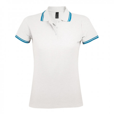 POLO BICOLORE PERSONNALISABLE FEMME 'PASADENA' 200 GR/M² - blanc/aqua