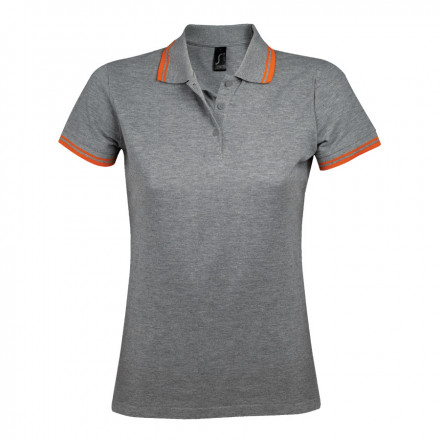 POLO BICOLORE PERSONNALISABLE FEMME 'PASADENA' 200 GR/M² - gris chiné/orange