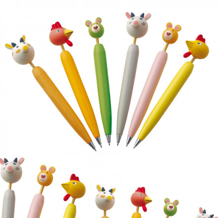 LOT DE 24 STYLOS EN BOIS 'ANIMAL' - assortis