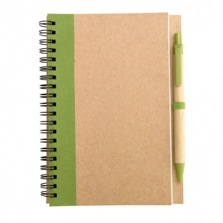 CARNET NON LIGNÉ AVEC STYLO RECYCLES 'RAMSES' - vert clair