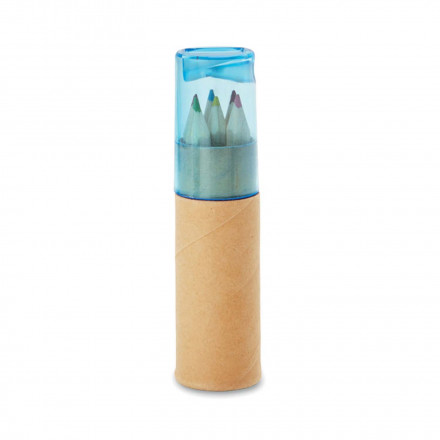 SET DE 6 CRAYONS DE COULEUR AVEC TAILLE-CRAYON 'ANDORRE' - bleu