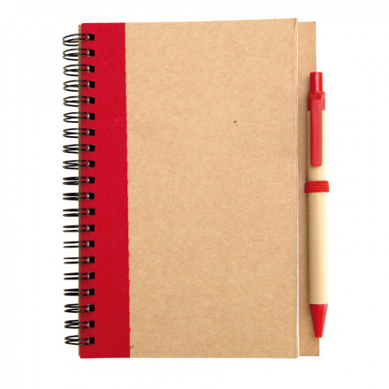 CARNET À SPIRALE LIGNÉ AVEC STYLO RECYCLÉS 'RAMSES' - rouge