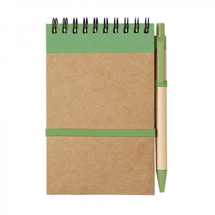 BLOC-NOTES AVEC STYLO RECYCLES 'PAPYRUS' LIGNÉ - vert
