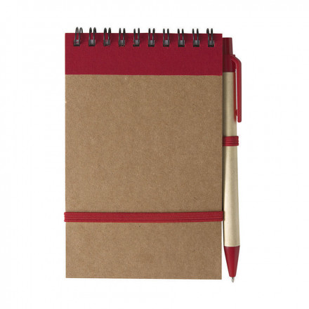BLOC-NOTES AVEC STYLO RECYCLES 'PAPYRUS' LIGNÉ - rouge