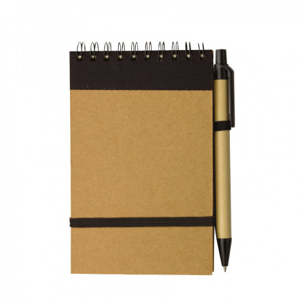 BLOC-NOTES AVEC STYLO RECYCLES 'PAPYRUS' LIGNÉ - noir