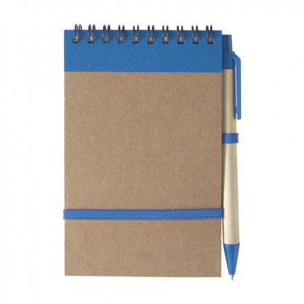 BLOC-NOTES AVEC STYLO RECYCLES 'PAPYRUS' LIGNÉ - bleu