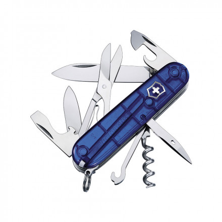 COUTEAU SUISSE PERSONNALISÉ VICTORINOX 14 FONCTIONS 'CLIMBER' - bleu transparent