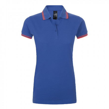 POLO BICOLORE PERSONNALISABLE FEMME 'PASADENA' 200 GR/M² - royal/corail