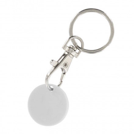 PORTE-CLÉS MOUSQUETON AVEC JETON PERSONNALISABLE 'SEGNO' - blanc