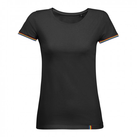 T-SHIRT PERSONNALISABLE POUR FEMME 'RAINBOW' COULEURS - noir/multicolore