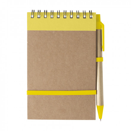 BLOC-NOTES AVEC STYLO RECYCLES 'PAPYRUS' LIGNÉ - jaune