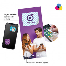 MINI LINGETTE MICROFIBRE PUBLICITAIRE AVEC CARTONNETTE 'DUSTY'